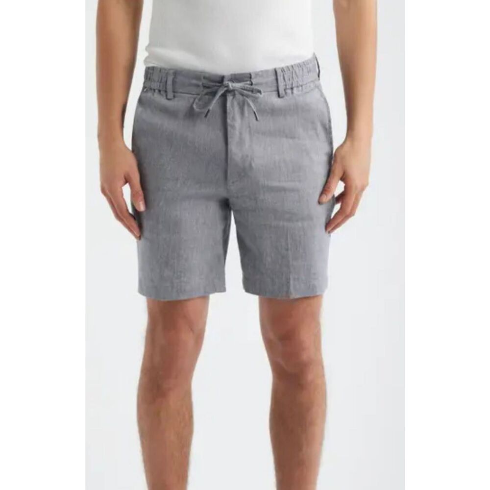 Nordstrom Linen Blend Grey Slim Sit Flat Front Shorts Large Sustainable Casual